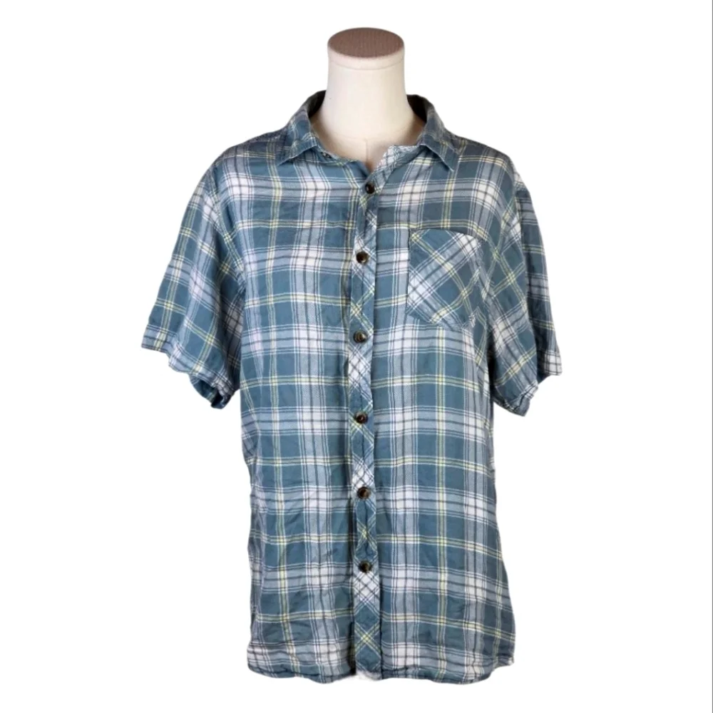 The North Face Blue Plaid Cotton Button Up Shirt M Outdoor Casual Hiking